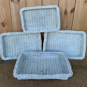 Vintage set of 4 Nesting Basket Trays White Stacking